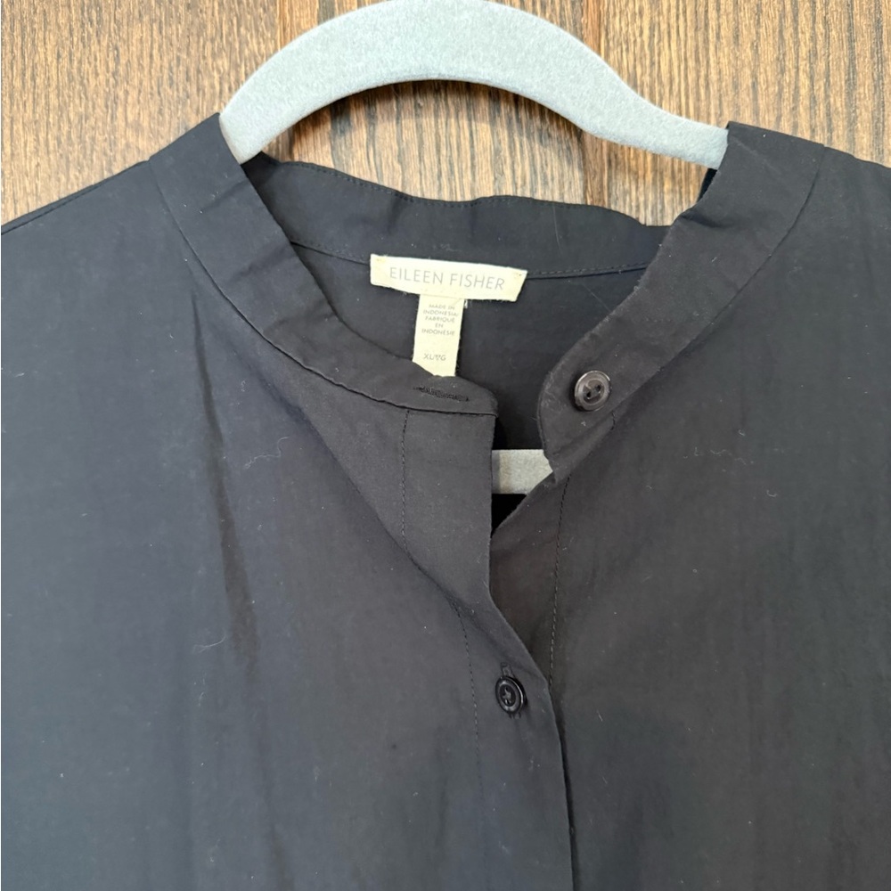 NWT Eileen Fisher Black Mandarin Collar Boxy Button-Up Shirt XL - Picture 5 of 10